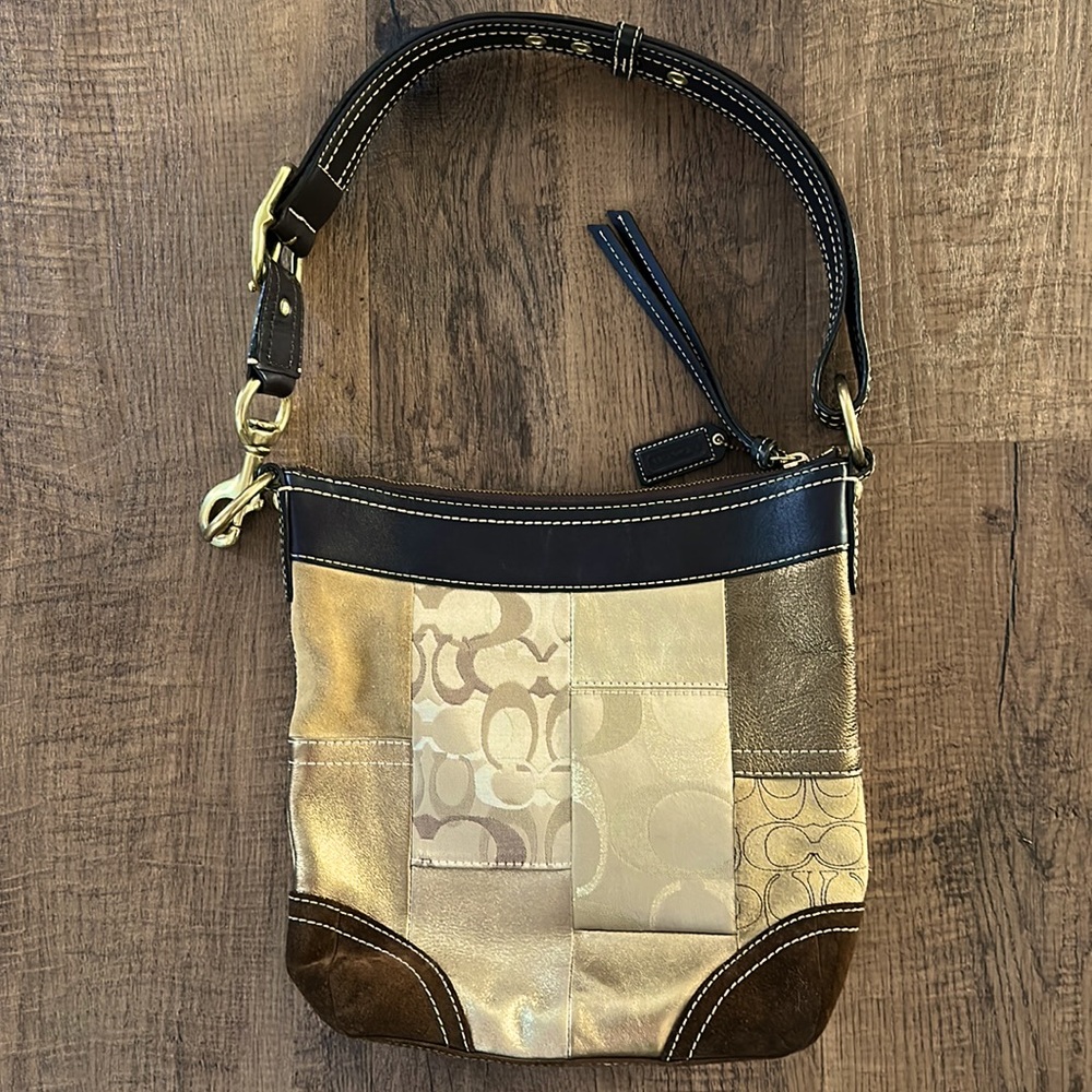 Vintage Coach Gold Patchwork Crossbody Shoulder Purse Tote NWOT